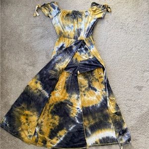 Tie Dye Yellow Gray & White Maxi Dress/Romper